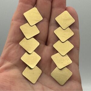 Geometric Gold Tone Statement Earrings Long 3.5” Drop